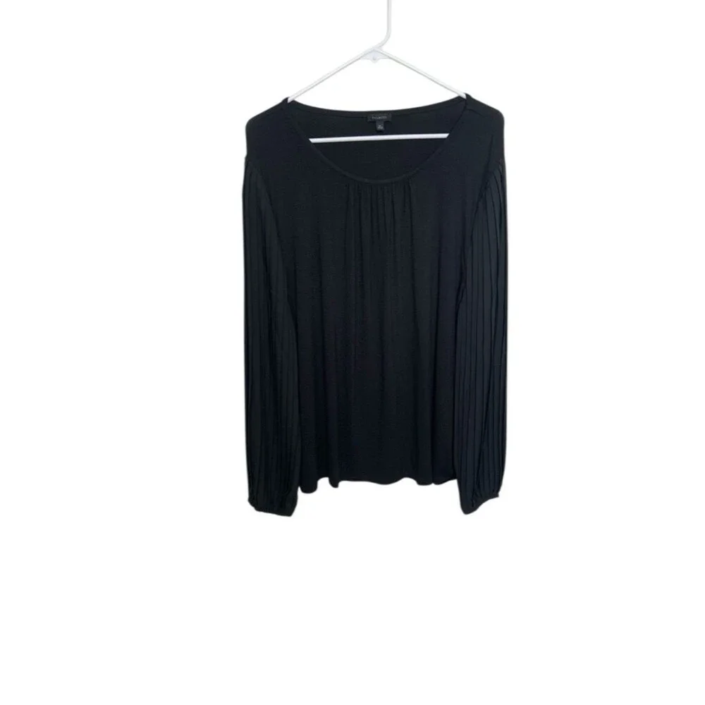 Talbots Women Casual Pleated Long Sleeve Black Round Neck Top XL Rayon Spandex - Picture 2 of 8